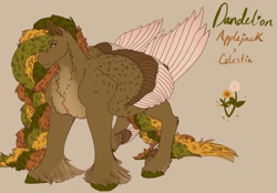 Size: 2294x1598 | Tagged: safe, artist:yesterdaysrunaway, imported from derpibooru, oc, oc only, oc:dandelion, pegasus, brown background, female, large wings, magical lesbian spawn, mare, offspring, parent:applejack, parent:princess celestia, parents:applelestia, simple background, unshorn fetlocks, wings