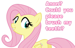 Size: 3774x2404 | Tagged: safe, imported from derpibooru, fluttershy, pegasus, pony, female, high res, implied anon, mare, simple background, smiling, solo, talking, teeth, text, transparent background, vector