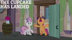 Size: 1280x720 | Tagged: safe, edit, edited screencap, editor:quoterific, imported from derpibooru, screencap, scootaloo, sweetie belle, pegasus, pony, unicorn, hard to say anything, season 7, bipedal, female, filly, glasses, nose in the air, open mouth, wide eyes