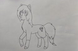 Size: 3402x2249 | Tagged: safe, artist:autumnsfur, artist:autumnsfurart, imported from derpibooru, oc, oc only, oc:glitter stone, earth pony, pony, earth pony oc, female, high res, lineart, mare, raised hoof, solo, traditional art