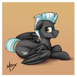 Size: 2000x2000 | Tagged: safe, artist:supermoix, imported from derpibooru, thunderlane, pegasus, pony, backwards cutie mark, cute, high res, looking back, male, sitting, solo, stallion, wings