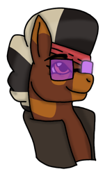 Size: 456x709 | Tagged: safe, alternate version, artist:agdapl, imported from derpibooru, zebra, bust, colored, demoman, male, simple background, smiling, species swap, stallion, sunglasses, team fortress 2, transparent background, zebrafied