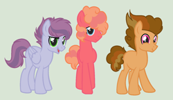Size: 1420x820 | Tagged: safe, artist:fluffy-fillies, imported from derpibooru, oc, oc only, earth pony, pegasus, pony, base used, deviantart green, green background, male, offspring, parent:big macintosh, parent:cheese sandwich, parent:pinkie pie, parent:rainbow dash, parent:soarin', parents:cheesedash, parents:pinkiemac, parents:soarinpie, simple background, stallion