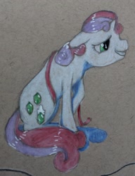 Size: 2617x3402 | Tagged: safe, artist:lawliet13, imported from derpibooru, sweetie belle, pony, unicorn, color, fake cutie mark, glue, high res, part of a full image, prismacolor, solo, traditonal