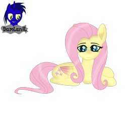 Size: 4154x3840 | Tagged: safe, artist:damlanil, imported from derpibooru, fluttershy, pegasus, pony, cute, daaaaaaaaaaaw, eyeshadow, female, grin, happy, looking at you, lying down, makeup, mare, prone, shine, shiny mane, shyabetes, simple background, smiling, solo, transparent background, vector, wings