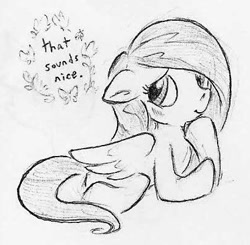 Size: 410x402 | Tagged: safe, artist:swiftcutter, imported from derpibooru, fluttershy, pegasus, pony, anatomically incorrect, cute, daaaaaaaaaaaw, female, floppy ears, grayscale, incorrect leg anatomy, mare, monochrome, pencil drawing, shyabetes, solo, traditional art