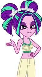 Size: 1024x1856 | Tagged: safe, artist:binco_293, artist:emeraldblast63, imported from derpibooru, aria blaze, equestria girls, equestria girls series, forgotten friendship, alternate hairstyle, bare midriff, bare shoulders, belly button, midriff, pigtails, simple background, sleeveless, solo, transparent background, twintails