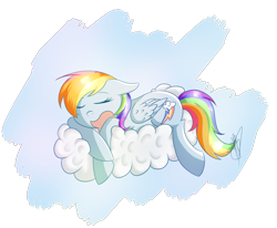 Size: 2000x1650 | Tagged: safe, artist:magicbriz, imported from derpibooru, rainbow dash, pegasus, pony, backwards cutie mark, cloud, cute, dashabetes, eyes closed, female, floppy ears, lying down, mare, newbie artist training grounds, on a cloud, open mouth, prone, sleeping, solo