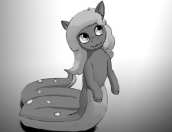 Size: 900x696 | Tagged: safe, artist:warskunk, imported from derpibooru, oc, lamia, original species, snake, snake pony, fangs, female, looking away, monochrome, solo