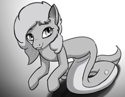 Size: 900x696 | Tagged: safe, artist:warskunk, imported from derpibooru, original species, snake, snake pony, looking sideways, monochrome, shadow