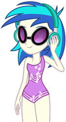 Size: 1024x1878 | Tagged: safe, artist:emeraldblast63, imported from derpibooru, dj pon-3, vinyl scratch, equestria girls, equestria girls series, forgotten friendship, spring breakdown, spoiler:eqg series (season 2), clothes, female, glasses, legs together, one-piece swimsuit, show accurate, simple background, sleeveless, solo, sunglasses, swimsuit, transparent background, vector, vinyl's glasses