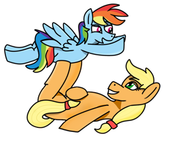 Size: 1712x1471 | Tagged: safe, artist:nutking, imported from derpibooru, applejack, rainbow dash, appledash, cute, female, legs in air, lesbian, shipping, simple background, transparent background