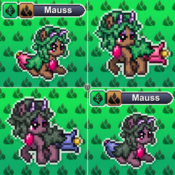 Size: 1280x1280 | Tagged: safe, artist:tony yotes, artist:yotes games, artist:yotesmark, imported from derpibooru, maud pie, oc, oc only, oc:mauss, earth pony, ivysaur, pony, battle gem ponies, deadpan, pixel art, pokémon, ponymon, solo