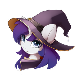 Size: 2600x2500 | Tagged: safe, artist:ifmsoul, imported from derpibooru, oc, oc only, pony, unicorn, bust, clothes, eye clipping through hair, eyeshadow, female, hat, high res, makeup, mare, portrait, simple background, solo, transparent background, witch hat