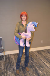 Size: 1993x3009 | Tagged: safe, artist:172rainbow, artist:nazegoreng, imported from derpibooru, twilight sparkle, alicorn, human, babscon, babscon 2016, irl, irl human, lauren faust, photo, plushie, twilight sparkle (alicorn)