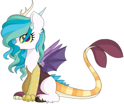 Size: 917x769 | Tagged: safe, artist:kaatseye, imported from derpibooru, oc, oc only, draconequus, hybrid, female, interspecies offspring, offspring, parent:discord, parent:princess celestia, parents:dislestia, simple background, sitting, solo, transparent background