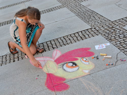 Size: 1920x1427 | Tagged: safe, imported from derpibooru, apple bloom, human, chalk drawing, galacon, galacon 2018, irl, irl human, photo, traditional art