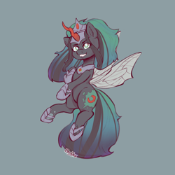 Size: 4048x4048 | Tagged: safe, artist:scribleydoodles, imported from derpibooru, king sombra, nightmare moon, queen chrysalis, oc, oc:empress sacer malum, alicorn, changeling, changeling queen, hybrid, pony, alicorn oc, changeling oc, commissioner:bigonionbean, curved horn, cute, cutie mark, female, fusion, fusion:empress sacer malum, fusion:king sombra, fusion:nightmare moon, fusion:queen chrysalis, horn, jewelry, mare, parent:king sombra, parent:nightmare moon, parent:princess luna, parent:queen chrysalis, queen umbra, regalia, royalty, rule 63, wings, writer:bigonionbean