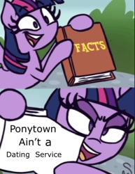 Size: 507x656 | Tagged: safe, imported from derpibooru, twilight sparkle, pony, pony town, book, exploitable meme, image macro, meme, twilight's fact book