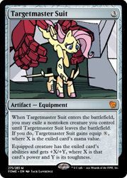 Size: 375x523 | Tagged: safe, artist:jack lawrence, edit, idw, imported from derpibooru, fluttershy, pegasus, pony, spoiler:the magic of cybertron04, armor, ccg, exosuit, magic the gathering, ratchet, the magic of cybertron, trading card, trading card edit, transformers