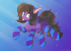 Size: 1920x1372 | Tagged: safe, artist:pyropk, imported from derpibooru, oc, oc only, oc:hannah rainboom, pegasus, pony, clothes, female, mare, socks, solo, striped socks, tongue out, two toned wings, wings