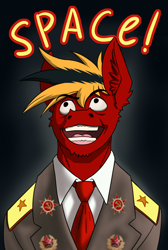 Size: 738x1100 | Tagged: safe, artist:twotail813, imported from derpibooru, oc, oc only, oc:gear, anthro, bust, clothes, ear fluff, eyebrows, eyebrows visible through hair, jacket, male, meme, necktie, open mouth, portrait, red alert 3, shirt, solo, solo male, soviet, tim curry, uniform