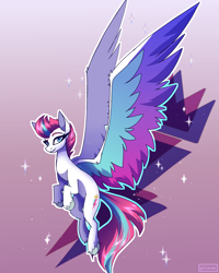 Size: 2800x3500 | Tagged: safe, artist:celes-969, artist:spirit-fire360, imported from derpibooru, zipp storm, pegasus, pony, adorazipp, cute, female, g5, gradient background, high res, large wings, looking at you, mare, smiling, solo, sparkles, unshorn fetlocks, wings