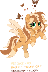 Size: 731x1094 | Tagged: safe, artist:inaactive, artist:pumpkinpieforlife, imported from derpibooru, oc, oc:goldi, butterfly, pegasus, alternate design, coat markings, female, flying, looking at you, mare, movie accurate, pegasus oc, simple background, smiling, smiling at you, socks (coat markings), transparent background, two toned mane, two toned tail, two toned wings, wings