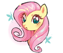Size: 850x720 | Tagged: safe, artist:plushloo, imported from derpibooru, fluttershy, butterfly, pony, :o, blushing, bust, cute, female, looking at you, mare, open mouth, portrait, shyabetes, simple background, solo, three quarter view, white background
