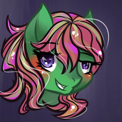 Size: 894x894 | Tagged: safe, artist:joan-grace, imported from derpibooru, oc, oc only, earth pony, pony, blushing, bust, earth pony oc, eyelashes, female, grin, mare, smiling, solo