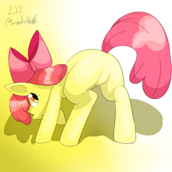 Size: 1000x1000 | Tagged: safe, artist:wonton soup, imported from derpibooru, apple bloom, earth pony, pony, bloom butt, butt, female, filly, looking back, plot, solo