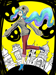 Size: 1200x1600 | Tagged: safe, artist:patty-plmh, imported from derpibooru, princess celestia, human, clothes, female, high heels, hoodie, humanized, outdoors, pants, shoes, smiling, solo