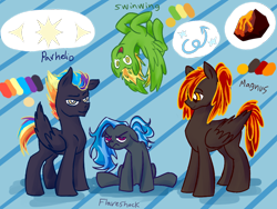 Size: 1000x750 | Tagged: safe, artist:patty-plmh, imported from derpibooru, oc, earth pony, pegasus, pony, :d, abstract background, frown, grumpy, male, pegasus oc, reference sheet, simple background, sitting, stallion, story included, transparent background, upside down, wings