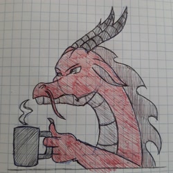 Size: 2612x2612 | Tagged: safe, artist:agdapl, imported from derpibooru, dragon, angry, crossover, dragonified, graph paper, high res, mug, soldier, species swap, team fortress 2, traditional art