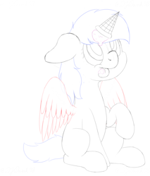 Size: 3400x4000 | Tagged: safe, artist:djdavid98, imported from derpibooru, pony, commission, female, floppy ears, food, ice cream, ice cream cone, ice cream horn, looking up, mare, raised hoof, simple background, sitting, sketch, solo, spread wings, tongue out, white background, wings, ych example, ych sketch, your character here