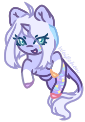 Size: 850x1220 | Tagged: safe, artist:weißchen, oc, oc only, oc:sweet dreams, pony, unicorn, chibi, colored, colored hooves, colored pupils, cute, eye clipping through hair, female, flat colors, happy, jumping, leonine tail, looking at you, mare, open mouth, simple background, smiling, solo, sparkles, transparent background