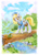 Size: 900x1251 | Tagged: safe, artist:maytee, imported from derpibooru, derpy hooves, frog, pegasus, pony, bag, clothes, female, flower, hat, mailmare, mare, river, saddle bag, solo, stream, traditional art, uniform, water, watercolor painting