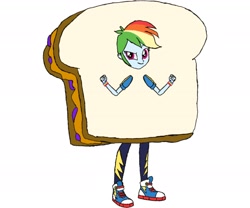 Size: 2388x1987 | Tagged: safe, artist:kigtoons, imported from derpibooru, rainbow dash, equestria girls, clothes, costume, food, food costume, peanut butter and jelly, sandwich, simple background, white background