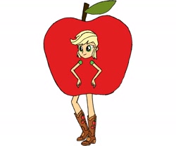 Size: 2388x1987 | Tagged: safe, artist:kigtoons, imported from derpibooru, applejack, equestria girls, apple, apple costume, clothes, costume, food, food costume, solo