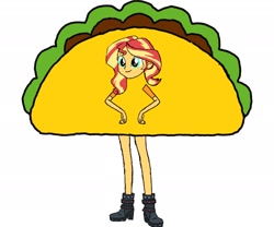 Size: 2388x1987 | Tagged: safe, artist:kigtoons, imported from derpibooru, sunset shimmer, equestria girls, clothes, costume, food, food costume, simple background, solo, taco, taco costume, white background