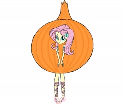 Size: 2388x1987 | Tagged: safe, artist:kigtoons, imported from derpibooru, fluttershy, equestria girls, clothes, costume, food, food costume, onion, onion costume, simple background, solo, white background