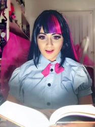 Size: 720x960 | Tagged: safe, artist:sarahndipity cosplay, imported from derpibooru, twilight sparkle, human, equestria girls, book, clothes, cosplay, costume, irl, irl human, photo