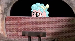 Size: 908x500 | Tagged: safe, artist:dex stewart, edit, edited screencap, imported from derpibooru, screencap, cozy glow, pegasus, pony, brick wall, caption, come out henry!, cozybetes, cute, female, filly, floppy ears, foal, henry's tunnel, image macro, immurement, mare, meme, punishment, sad, solo, text, the sad story of henry, thomas and friends, thomas the tank engine, tunnel, vector