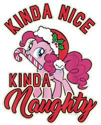 Size: 850x1050 | Tagged: safe, imported from derpibooru, pinkie pie, earth pony, pony, candy, candy cane, christmas, cropped, design, female, food, g4, hat, holiday, mare, merchandise, official, santa hat, shirt design, simple background, solo, text, transparent background