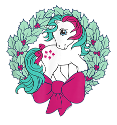 Size: 700x750 | Tagged: safe, imported from derpibooru, gusty, earth pony, pony, bow, christmas, cropped, design, female, g1, holiday, mare, merchandise, official, shirt design, simple background, solo, transparent background, wreath