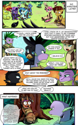 Size: 709x1128 | Tagged: safe, artist:candyclumsy, imported from derpibooru, spike, dragon, earth pony, griffon, unicorn, comic:revolution of harmony, older, older spike, scared, tied up