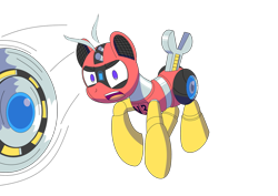 Size: 1280x906 | Tagged: safe, artist:trackheadtherobopony, imported from derpibooru, oc, oc only, oc:trackhead, pony, robot, robot pony, buzzsaw, circular saw, motion lines, simple background, solo, transparent background, weapon