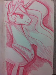 Size: 1936x2592 | Tagged: safe, artist:ceehoff, imported from derpibooru, princess celestia, alicorn, pony, bedroom eyes, eyelashes, female, horn, jewelry, mare, peytral, smiling, solo, tiara, traditional art, wings