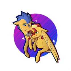 Size: 1280x1280 | Tagged: safe, artist:baradalilly, imported from derpibooru, flash sentry, sunset shimmer, pegasus, pony, unicorn, equestria girls, female, flashimmer, heart, male, shipping, straight