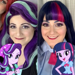 Size: 2289x2289 | Tagged: safe, artist:sarahndipity cosplay, imported from derpibooru, starlight glimmer, twilight sparkle, human, equestria girls, mirror magic, rainbow rocks, spoiler:eqg specials, clothes, cosplay, costume, eyeshadow, high res, irl, irl human, makeup, photo